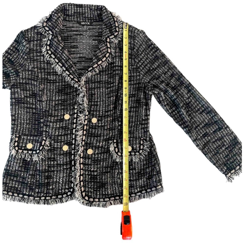 Misook Black & White Frayed Edge Tweed Open Front Jacket Size M - Picture 4 of 9
